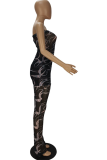 Blue Sexy Print Patchwork Strapless Sleeveless Two Pieces