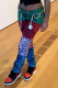 Green Fashion Casual Print Patchwork Regular Mid Waist Trousers (Without Waist Chain)