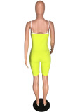 Yellow Sexy Sportswear Striped Solid Backless Spaghetti Strap Skinny Romper