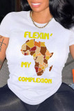 White Fashion Casual Print Basic O Neck T-Shirts