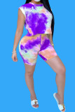 Pink Polyester Fashion Casual Print Tie Dye Two Piece Suits pencil Sleeveless Two Pieces