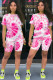 Pink Polyester Fashion Sexy adult Ma'am O Neck Patchwork Print Tie Dye Two Piece Suits Stitching Plus Size