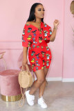 Pink Fashion Sexy adult Patchwork Print Character Two Piece Suits pencil Half Sleeve Two Pieces