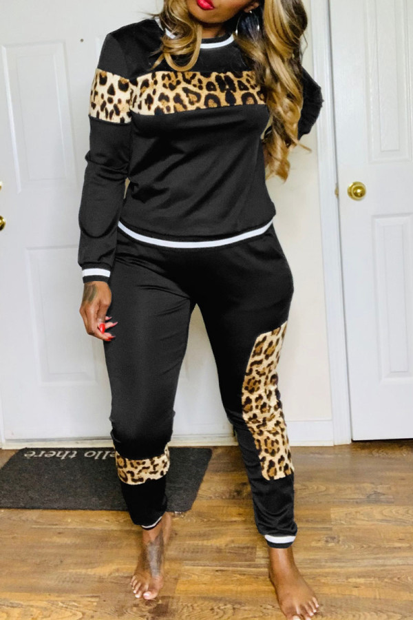 Black Sexy Solid Patchwork O Neck Long Sleeve Two Pieces