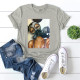 Grey Fashion Casual Print Basic O Neck T-Shirts