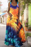 Yellow Sexy Casual Print Patchwork Square Collar Cake Skirt Dresses