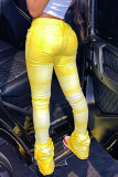Yellow Work Daily Print Regular Mid Waist Speaker Bottoms