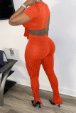 Red Sexy Fashion adult Solid Two Piece Suits Patchwork Split pencil Short Sleeve
