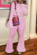 Pink Fashion Casual Solid Basic Hooded Collar Long Sleeve Two Pieces