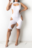 White Fashion Sexy Solid Hollowed Out Turtleneck Skinny Romper