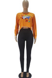 Black Fashion Casual Adult Polyester Print Pullovers O Neck Tops
