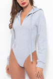 Grey Fashion Sexy Solid Basic Hooded Collar Skinny Romper