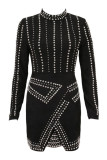 Black Sexy Sleeve Long Sleeves O neck A-Line skirt Beading Dresses