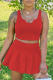 Red Sexy Solid Patchwork V Neck Sleeveless Two Pieces