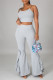 Grey Sexy Casual Solid Backless Spaghetti Strap Sleeveless Two Pieces