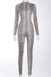 Snake Print Fashion Print Patchwork Backless O Neck Regular Jumpsuits