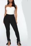 Pink Casual Solid Slit Boot Cut Mid Waist Speaker Bottoms