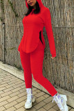 rose red Fashion Casual Adult Solid Hooded Collar Long Sleeve Regular Sleeve Regular Two Pieces