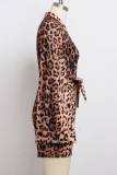 Leopard Print Fashion Sexy Leopard Printing V Neck Regular Romper