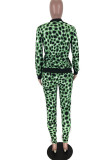Green Blends OL Dot Print Straight Long Sleeve Two Pieces