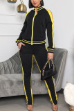 Black Yellow Casual Solid O Neck Long Sleeve Two Pieces