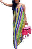 Yellow Fashion Casual adult Ma'am Spaghetti Strap Sleeveless V Neck Swagger Floor-Length Striped Dresses