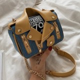 Dark Blue Fashion Casual Patchwork Chain Strap Crossbody Bag