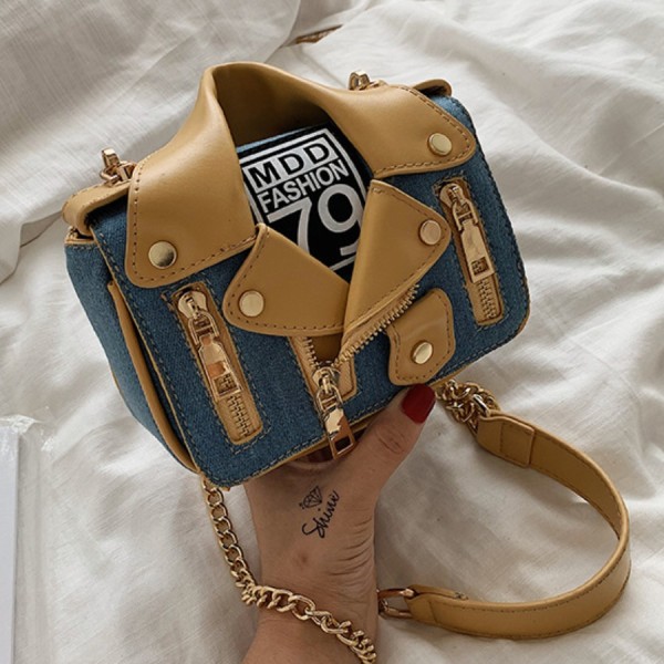 Baby Blue Fashion Casual Patchwork Chain Strap Crossbody Bag