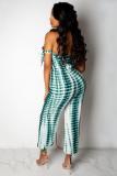 Green Sexy Colorblock Polyester Sleeveless one word collar Jumpsuits