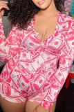 Red Sexy Print Patchwork V Neck Skinny Rompers
