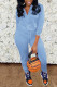 Sky Blue Work Daily Solid O Neck Long Sleeve Two Pieces