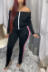 Black Sexy Patchwork Slit Bateau Neck Long Sleeve Two Pieces