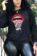 Black Fashion Casual Lips Printed Basic O Neck Tops