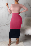 Pink Casual Solid Split Joint Pencil Skirt Dresses