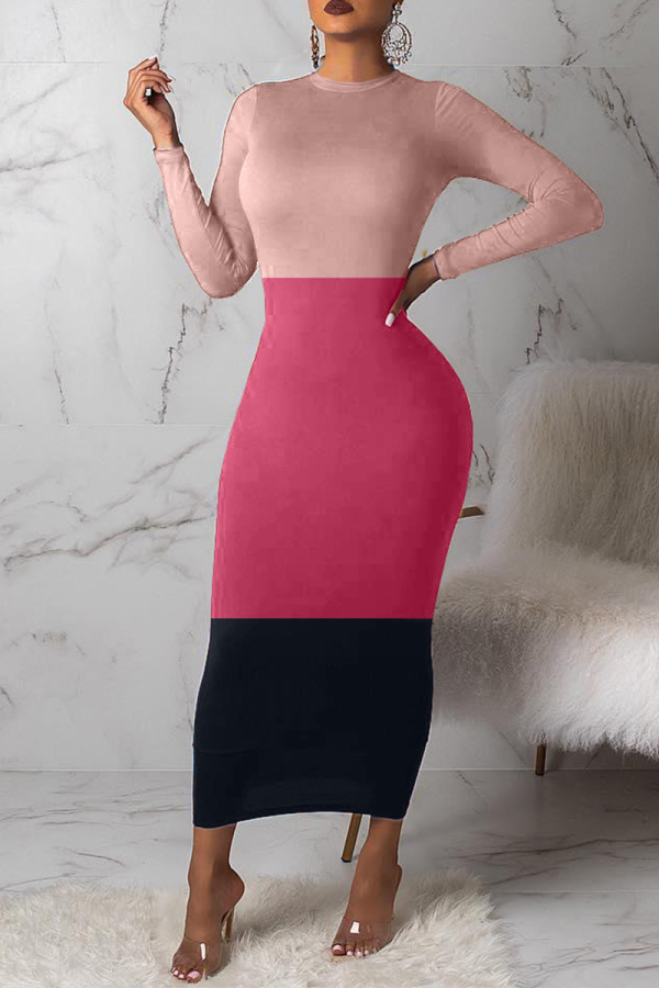 Pink Casual Solid Split Joint Pencil Skirt Dresses