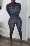 Black Sexy Print Split Joint Turtleneck Skinny Jumpsuits