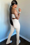 White OL Two Piece Suits Patchwork Solid Boot Cut Sleeveless Two-piece Pants Set