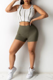 Rose Red Casual Sportswear Print Basic O Neck Sleeveless Two Pieces