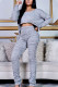 Grey Sexy Polyester Solid Split Joint Fold O Neck Long Sleeve Regular Sleeve Short Two Pieces