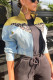 Light Blue Street Leopard Patchwork Turndown Collar Outerwear