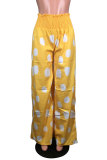Yellow White Blue Yellow Polyester Elastic Fly Sleeveless Mid Dot Patchwork Print Loose Pants Bottoms