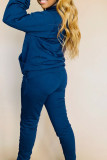 Blue Sportswear Polyester Solid O Neck Long Sleeve Regular Sleeve Regular Two Pieces