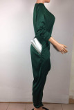 Green street Solid Patchwork Polyester Long Sleeve V Neck Jumpsuits