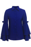 Blue Chiffon O Neck Long Sleeve Solid Patchwork Long Sleeve Tops