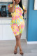Yellow Fashion Casual adult Patchwork Print Tie Dye Two Piece Suits pencil Short Sleeve Two Pieces