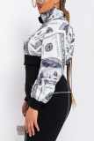 White Casual Print Patchwork Turndown Collar Outerwear
