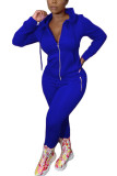 Blue Polyester Fashion adult Ma'am Street Solid Two Piece Suits pencil Long Sleeve Two Pieces