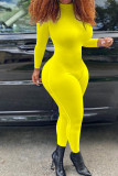 Yellow Fashion Solid Long Sleeve Jumpsuits