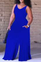 Royal Blue Sexy Casual Solid Backless V Neck Regular Sleeveless Jumpsuits