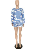 Light Blue Polyester Fashion adult Ma'am Lightly cooked Print Tie Dye Two Piece Suits Loose Long Sleeve Two Pieces